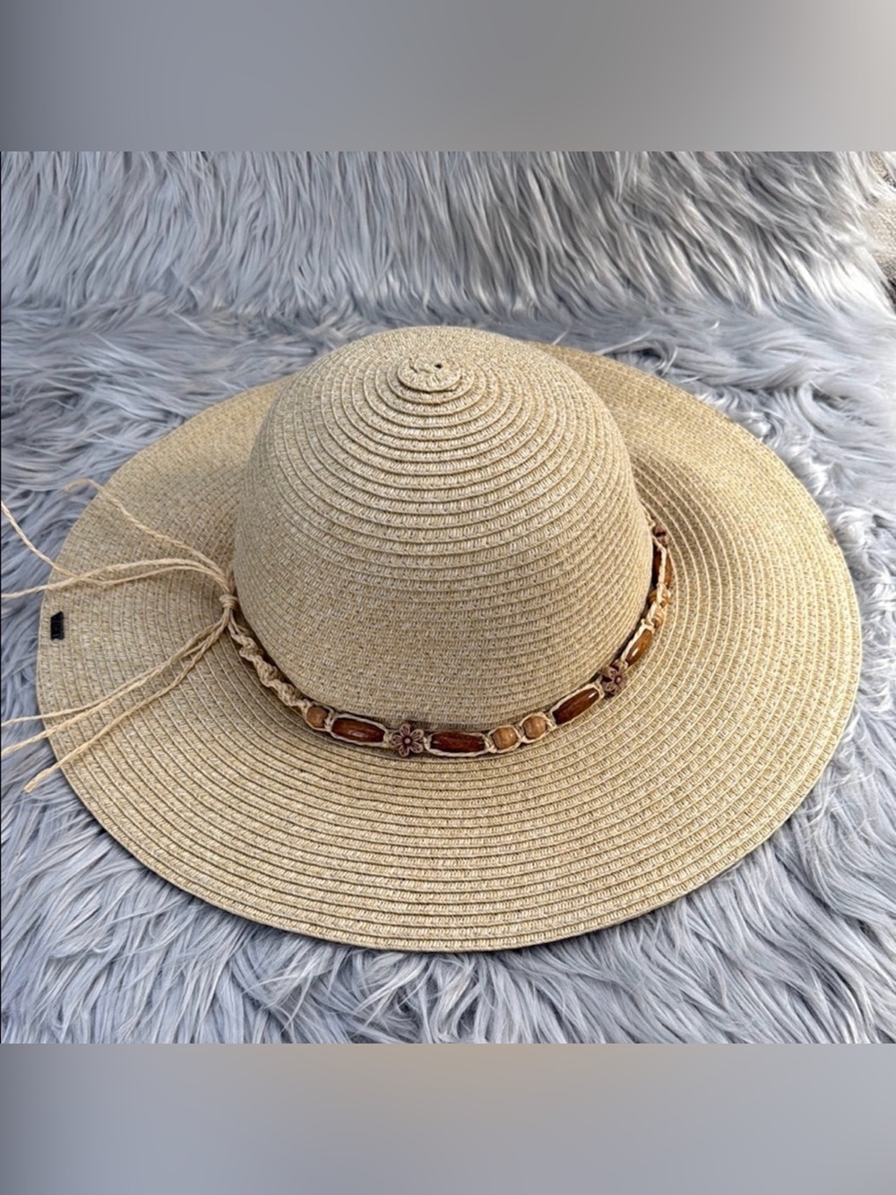 Solfish Raffia Wide-Brimmed Sun Hat with Beaded‎ Band